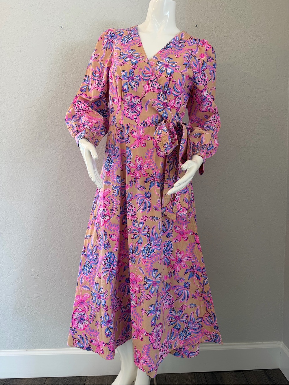 Lilly Pulitzer Shiela 3/4 sleeve MIDI wrap Dress Size 10